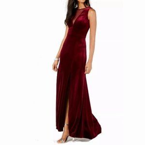 NWT Wine Velvet Dramatic Slit Evening Formal Gown